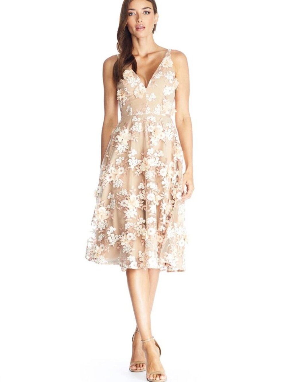 Dress The Population Elisa Dusty Pink Multi Floral Embroidered Midi Dress Size S